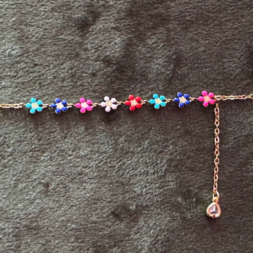 MenaMountain Fußkette Flower Blumen gold bunt Sommer Accessoires pink rot blau türkis