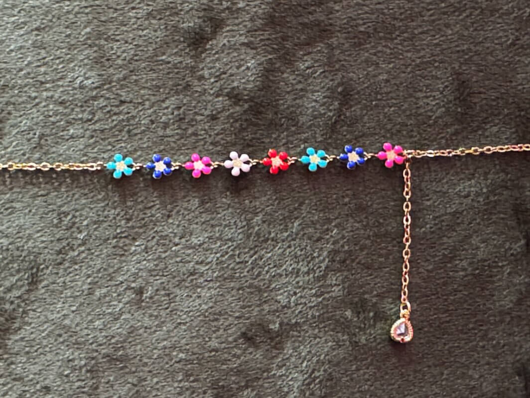 MenaMountain Fußkette Flower Blumen gold bunt Sommer Accessoires pink rot blau türkis